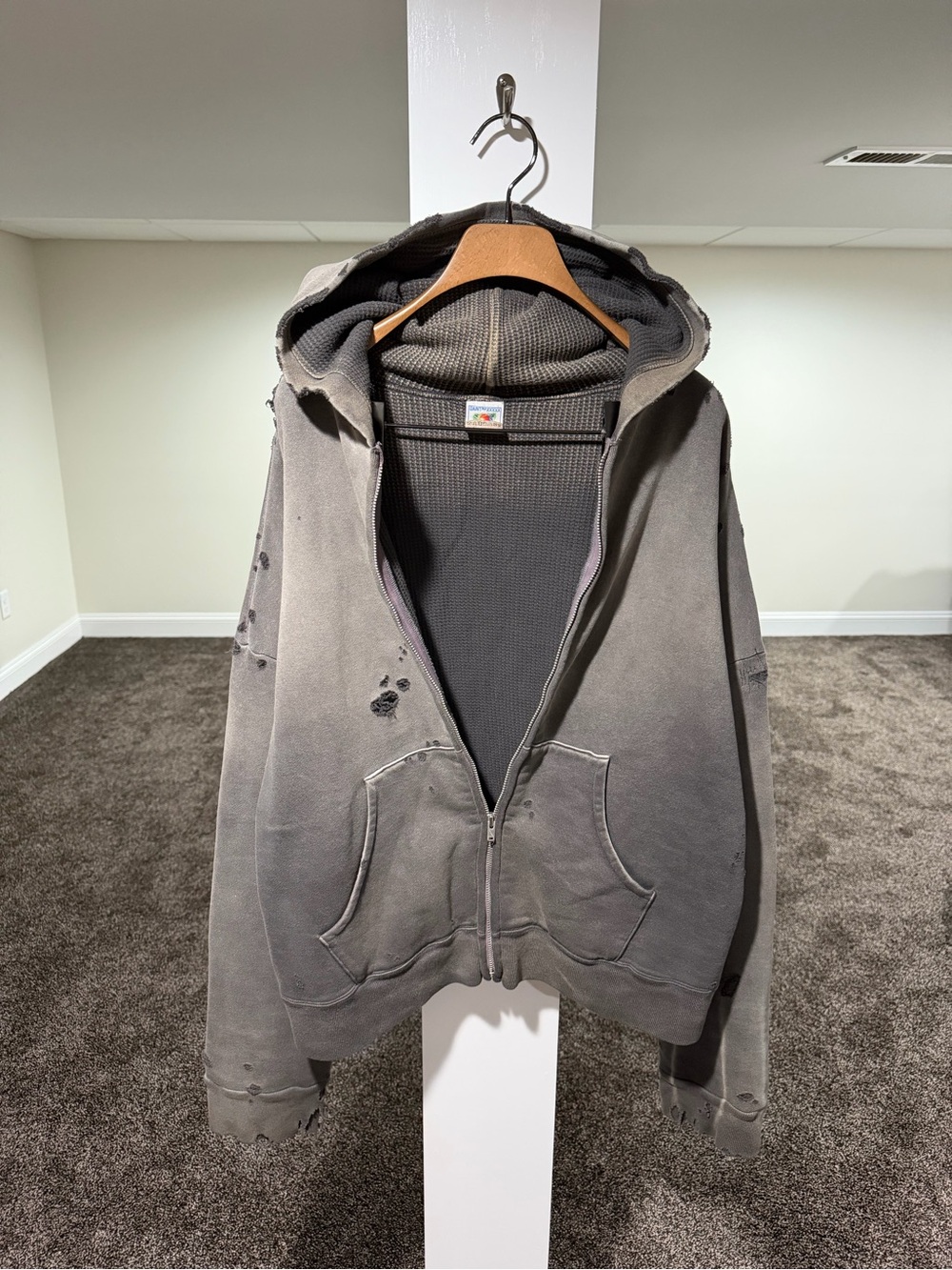 Saint Michael Readymade Distressed Thermal Double Faced Layered Zip Up Hoodie
